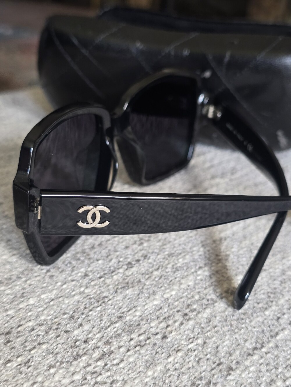 CHANEL Black & Silver CC Logo Acetate Sunglasses